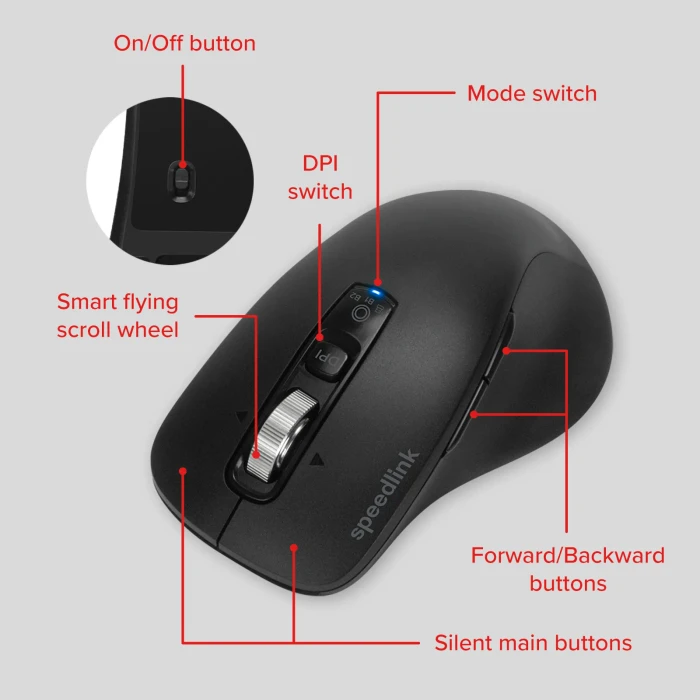 Speedlink Velora Rechargeable Wireless Mouse, schwarz, USB/Bluetooth