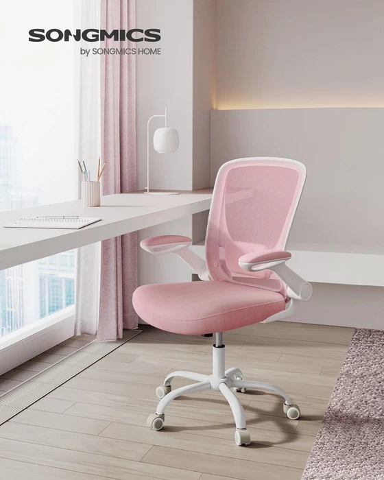 Songmics Bürostuhl ergonomisch mit Amrlehnen, pastellrosa