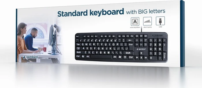 Gembird Standard Keyboard with BIG letters, schwarz, USB, US