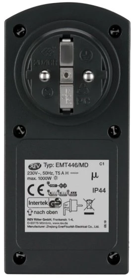 REV Ritter EMT446/MD mechanische Außenzeitschaltuhr mit Dämmerungsautomatik, IP44, schwarz/grün