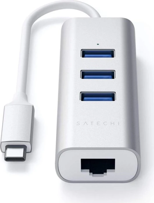 Satechi 2-in-1 silver USB-Hub, RJ-45, USB-C 3.0 [Stecker]