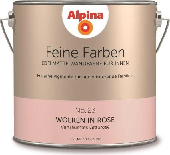 Alpina Farben Feine Farben No. 23 Wolken in Rosê innen verträumtes graurosé edelmatt grau, 2.5l
