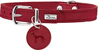 Hunter Aalborg Hundehalsband, Leder, schlicht, robust, komfortabel, 52 M, rot
