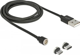DeLOCK Magnetisches USB Daten- und Ladekabel, USB-A [Stecker] auf USB 2.0 Micro-B/USB-C 2.0 [Stecker], Adapterkabel, 1.1m (85723)