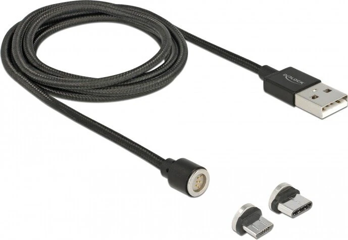 DeLOCK Magnetisches USB Daten- und Ladekabel, USB-A [Stecker] auf USB 2.0 Micro-B/USB-C 2.0 [Stecker], Adapterkabel, 1.1m