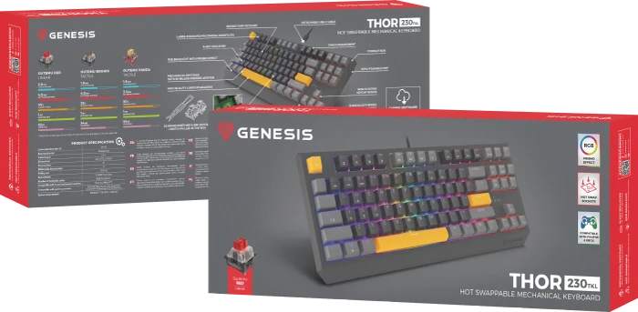 Genesis Thor 230 TKL, Anchor Gray Positive, LEDs RGB, hot-swap, Outemu Red, USB, US