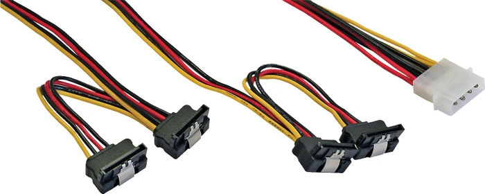InLine Stromkabel Molex 4-Pin Stecker auf 4x SATA 15-Pin Buchse, gewinkelt mit Arretierung, 40cm und 55cm
