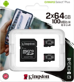 Kingston Canvas Select Plus R100 64GB Kit, UHS-I U1, A1, Class 10, 2er-Pack