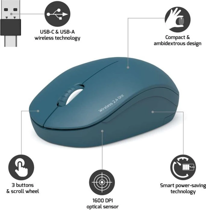 Port Designs Wireless Mouse Collection II Saphir blau, USB-C/USB-A