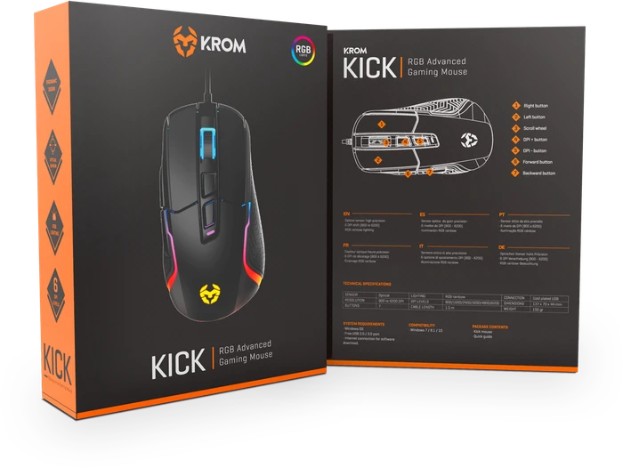 Krom Kick RGB Advanced Gaming Mouse, schwarz, USB