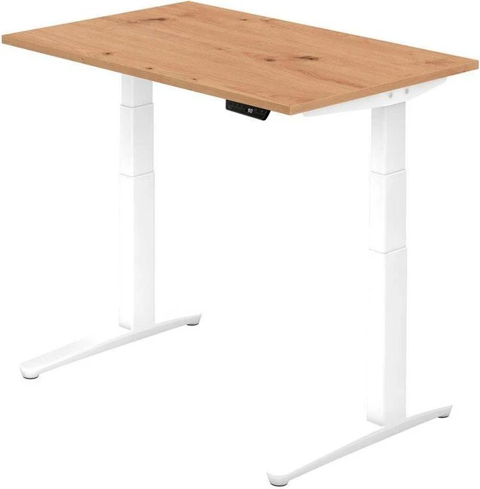 Hammerbacher Ergonomic Aktiv XBHM12 elektrisch höhenverstellbarer Sitz-Steh-Schreibtisch 120x80cm Asteiche/weiß