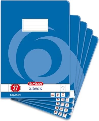 Herlitz x.book Schulheft, A4, Lineatur 27, 32 Blatt, 5er-Pack