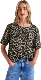 Street One Leinenmix Print-Blusenshirt T-Shirt kurzarm schwarz (Damen)