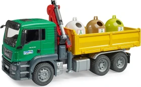 Bruder Profi-Serie MAN TGS Kran LKW mit 3 Altglascontainer + Flaschen