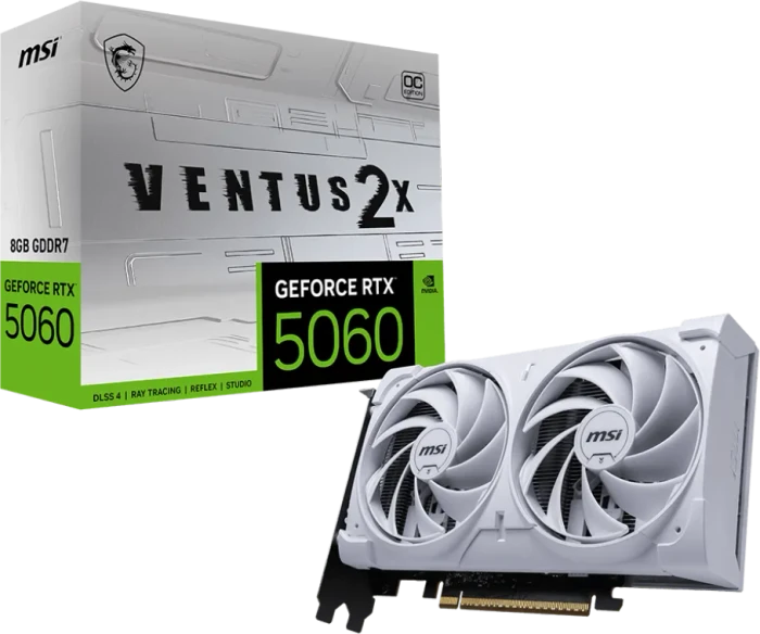 MSI GeForce RTX 5060 8G Ventus 2X OC White, G5060-8V2CW, 8GB GDDR7, HDMI, 3x DP