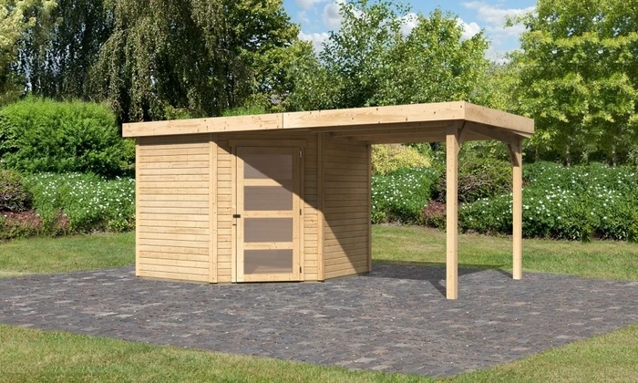 Karibu Schwandorf 5 Gartenhaus inkl. Anbau 2.4m natur