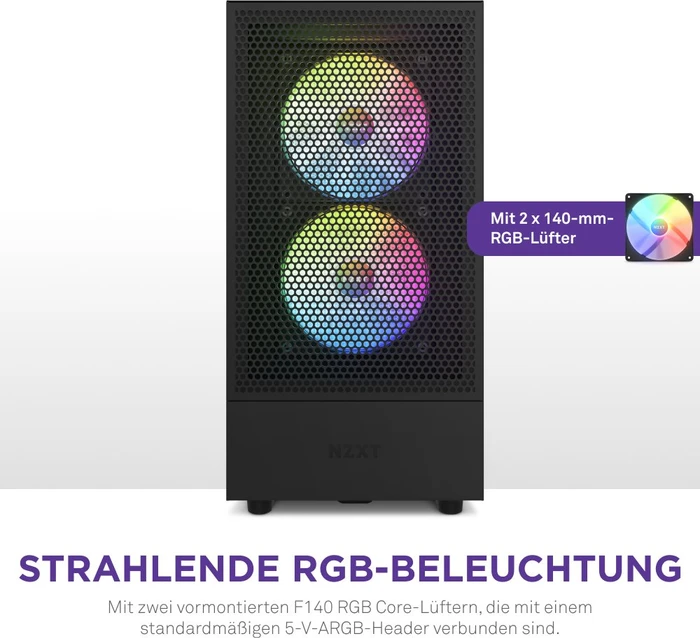 NZXT H5 Flow RGB, schwarz, Glasfenster