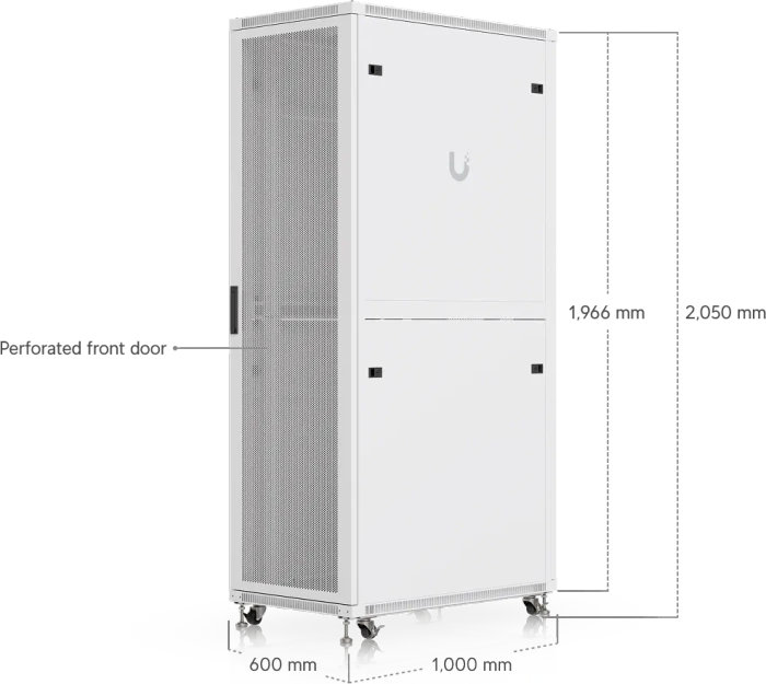 Ubiquiti 42U Rack Cabinet, 19" Rackschrank 42HE, mit Rollen, Gitternetztür, weiß, 1000mm tief