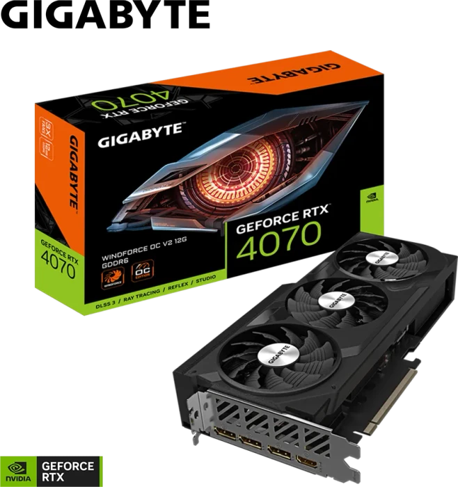 GIGABYTE GeForce RTX 4070 Windforce OC V2 12G, 12GB GDDR6, HDMI, 3x DP