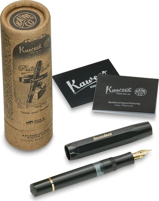 Kaweco Piston Sport Classic black/gold, rechte Hand, extra fein