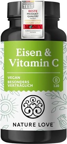 Nature Love Eisen Bisglycinat mit Vitamin C Kapseln, 120 Stück