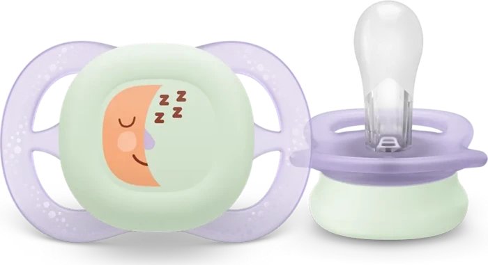 Philips Avent SCF075/17 ultra start Nighttime Beruhigungsschnuller, 0-2M, Silikon, violett/orange, 2 Stück