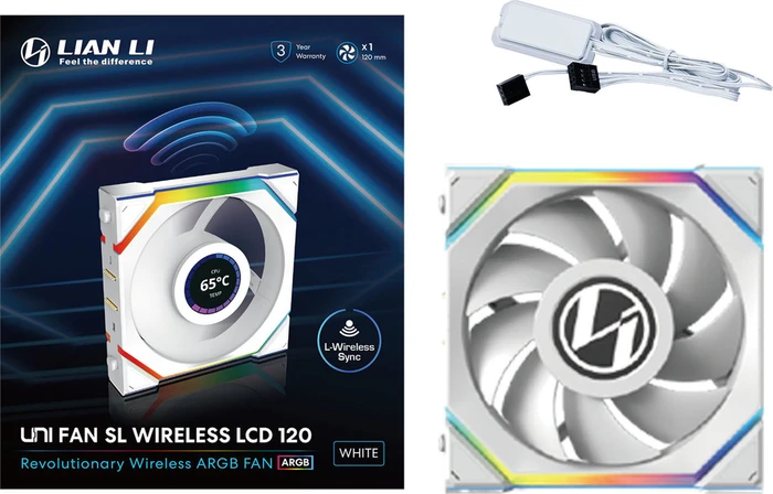 Lian Li Uni Fan SL Wireless LCD 120 ARGB, weiß, 120mm