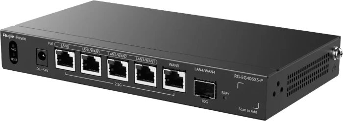 Ruijie Reyee EG400 RG-EG406XS-P Desktop 2.5G Smart Router, 5x RJ-45, 1x SFP+, 110W PoE+