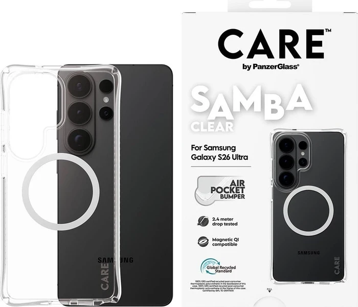 PanzerGlass Care Samba Case Transparent w. White Qi für Samsung Galaxy S26 Ultra