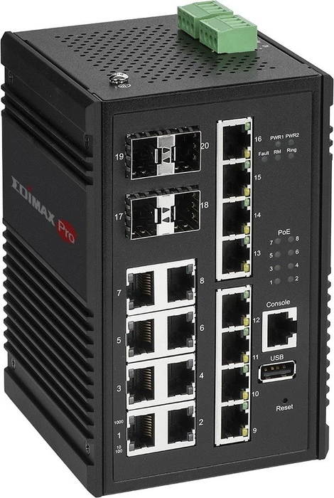 Edimax Pro IGS-5 Industrial Railmount Gigabit Managed Switch, 16x RJ-45, 4x SFP, 240W PoE+