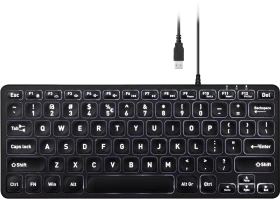Perixx Periboard-332 Mini, schwarz, LEDs weiß, USB, US