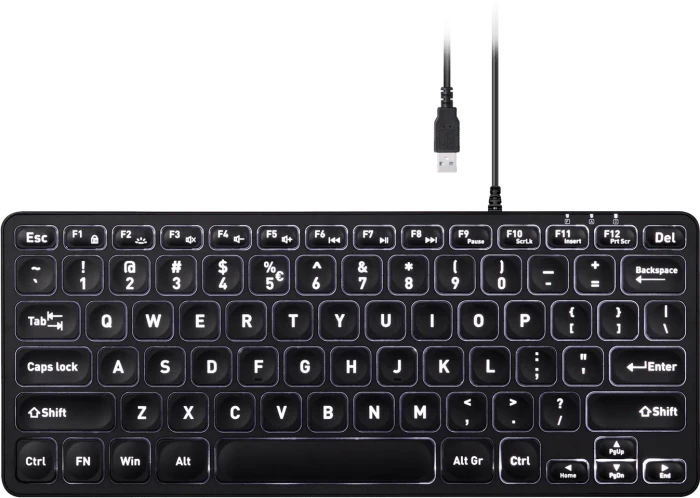 Perixx Periboard-332 Mini, schwarz, LEDs weiß, USB, US
