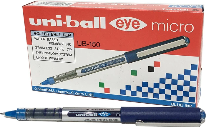 Uni-Ball Eye Micro UB-150 Tintenroller (Mine) blau/silber, 12er-Pack