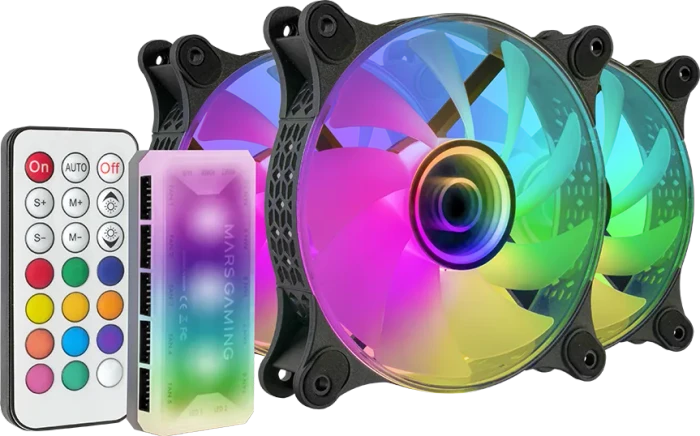 Mars Gaming MF-3D Kit, schwarz, LED-Steuerung, Fernbedienung, Lüftersteuerung, 120mm, 3er-Pack
