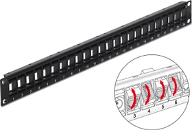 DeLOCK Patchpanel für Keystone Module 19", 24-Port, drehbar, 1HE, 19", 1HE, schwarz