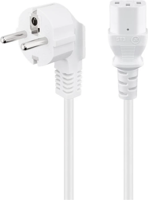 Wentronic Goobay Kaltgeräte Netzkabel, Schutzkontakt auf Kaltgerätestecker C13, gewinkelt, weiß, 3m