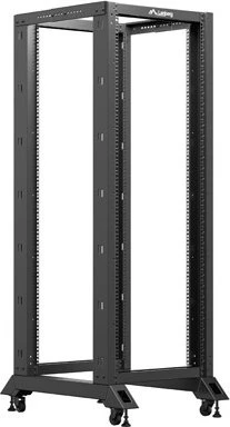 Lanberg Open Rack Series 19" Open Frame Rack 32HE, 4-Pfosten, mit Rollen, Flat Pack, tiefenverstellbar, 430-590mm, RAL 9004, 800mm tief