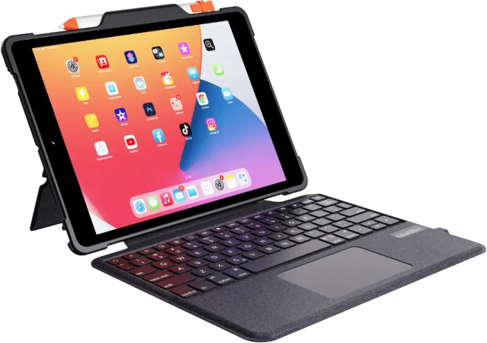 Deqster Rugged Touch Keyboard Folio für iPad 7/iPad 8/iPad 9, grau, DE