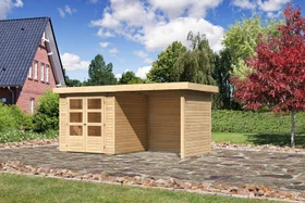 Karibu Askola 2 Gartenhaus inkl. Anbau 2.4m + Rück- und Seitenwand natur