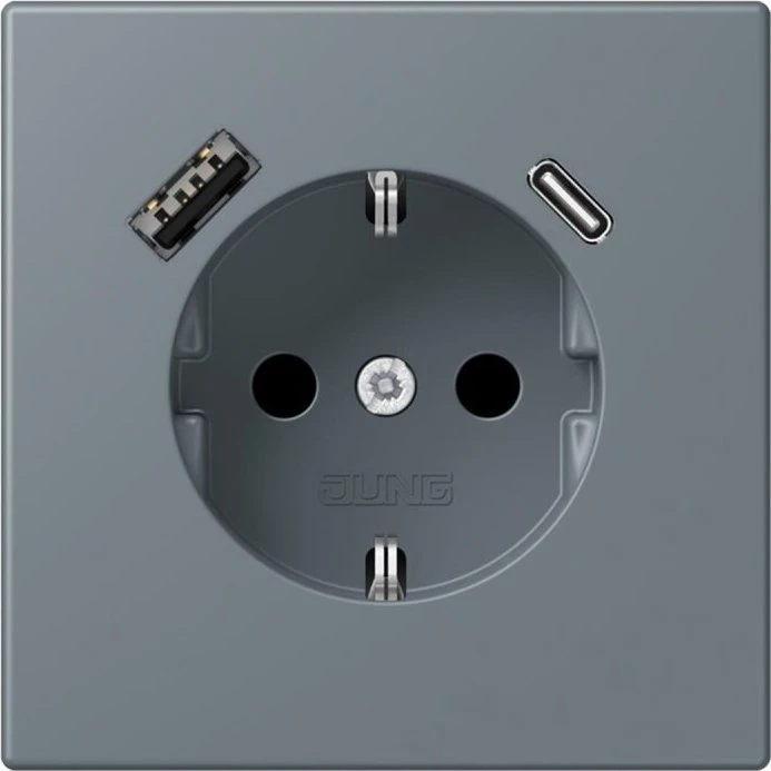 Jung Serie LS SCHUKO-Steckdose mit USB-Ladegerät Safety+, gris 59