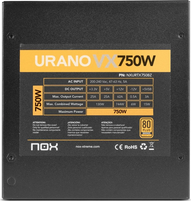 Nox Xtreme Urano VX Bronze 750W, ATX 2.4