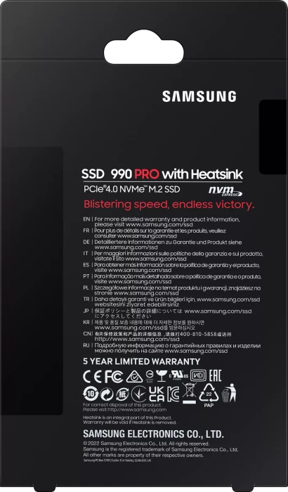 Samsung SSD 990 PRO 1TB, M.2 2280 / M-Key / PCIe 4.0 x4, Kühlkörper