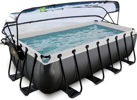 Exit Toys Stone Frame Pool mit Filterpumpe und Sonnenschutz rechteckig 450x250x100cm schwarz