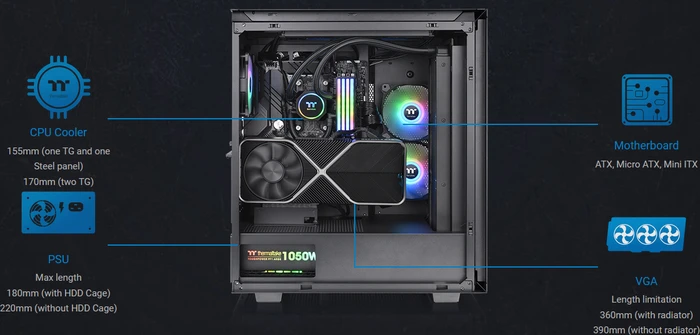 Thermaltake Divider 500 TG Air, schwarz, Glasfenster