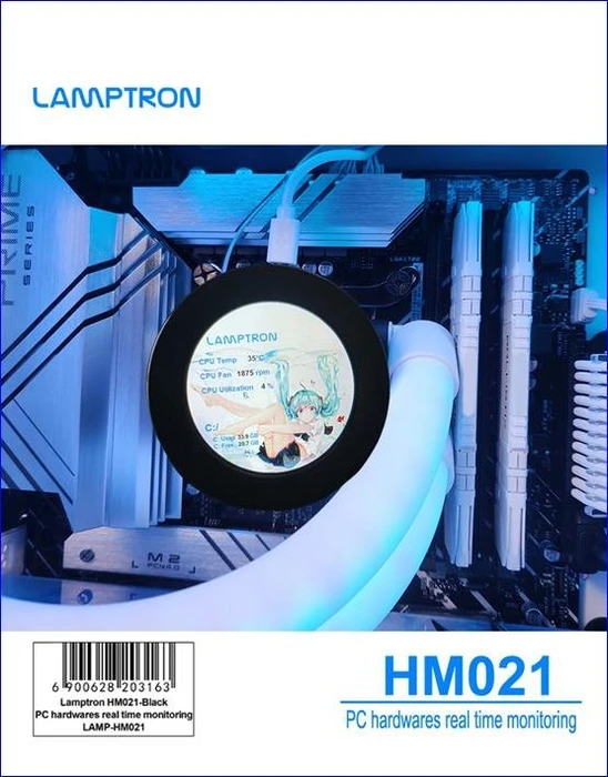 Lamptron HM021 Hardware Monitor für CPU-Kühlblock/Wasserkühlung, 2.1"