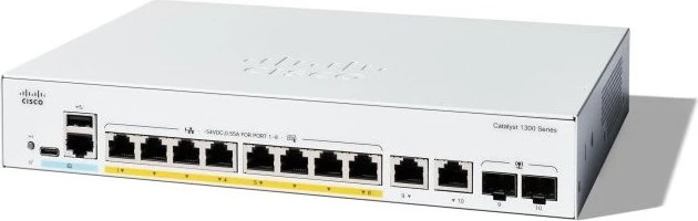 Cisco Catalyst 1300 Rackmount Gigabit Managed Switch, 8x RJ-45, 2x RJ-45/SFP, 67W PoE+