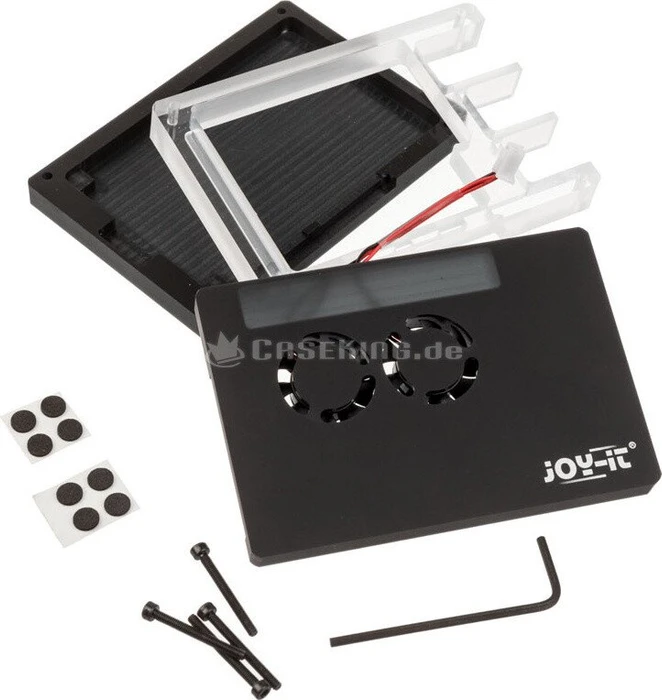 Joy-iT Kunststoffgehäuse für Raspberry Pi 4, mit Doppellüfter, silber
