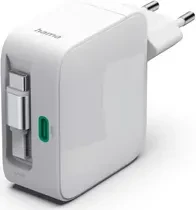 Hama Schnellladegerät GaN mit ausziehbarem Kabel 2x USB-C PD 65W weiß