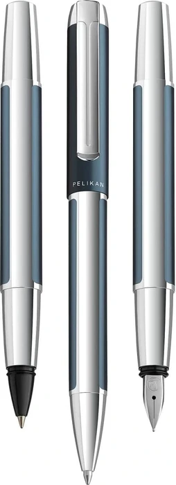 Pelikan Pura P40 petrolblau/silber, rechte Hand, mittel, Geschenkbox