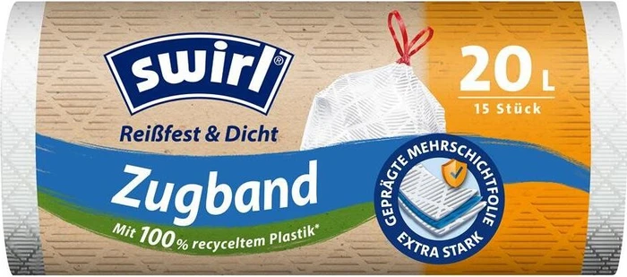 Swirl Reißfest & Dicht Müllbeutel mit Tragegriff 20l, 15 Stück
